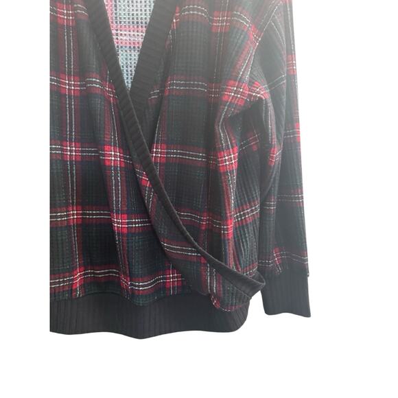 Torrid Size 2 Plaid Surplice Top Waffle Knit Holiday Drop Shoulder #5761 - Picture 5 of 16